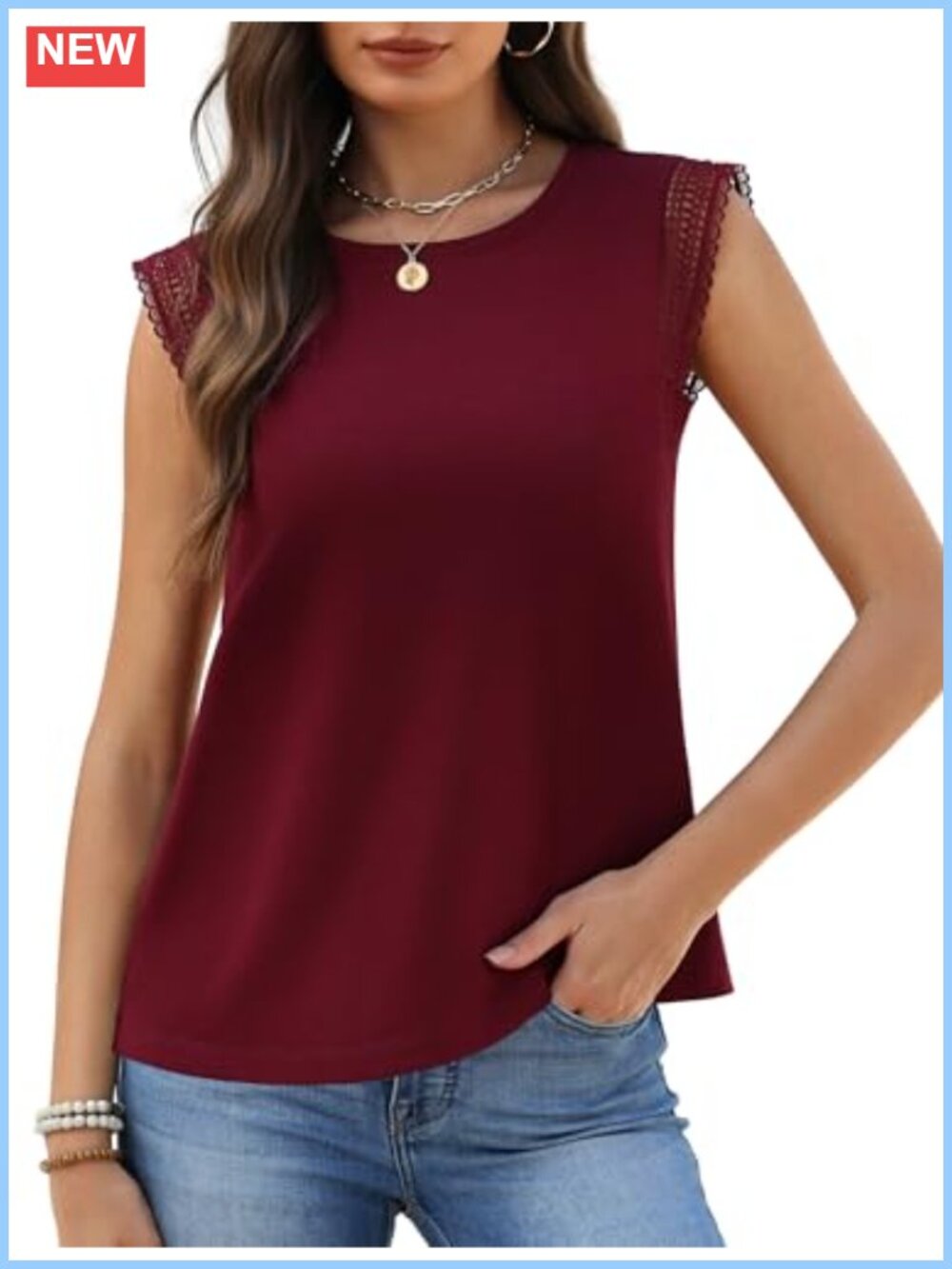 Crochet Trim Cap Sleeve Tank Top Lace Cotton Women Summer Casual